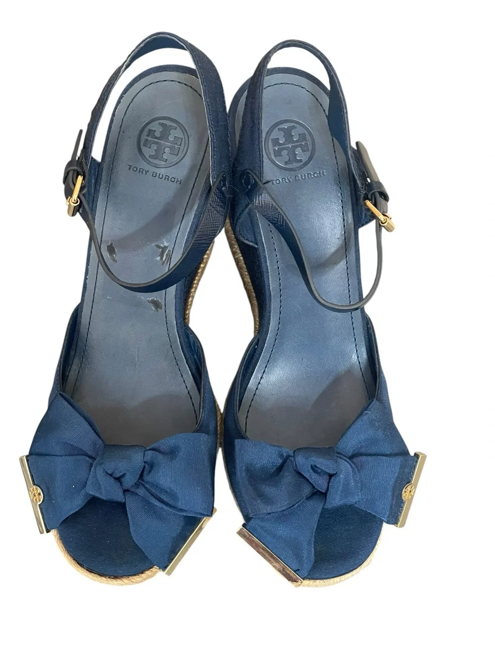 Tory Burch Penny Bow Platform Wedge Sandals Ankle Strap Buckle Women Shoes 10M